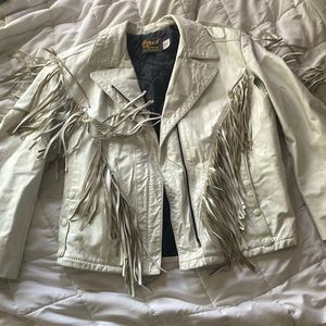 VTG white leather fringe jacket